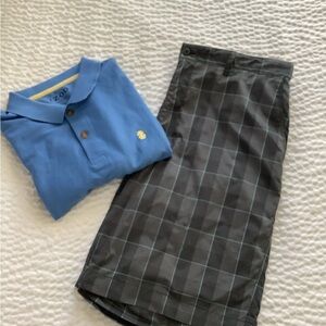 Stylish Gray Plaid Men’s Golf shorts and shirt. Never worn just washed.